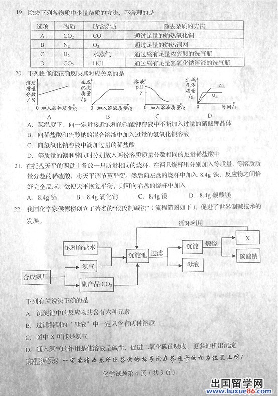 2013青岛中考化学 试题答案