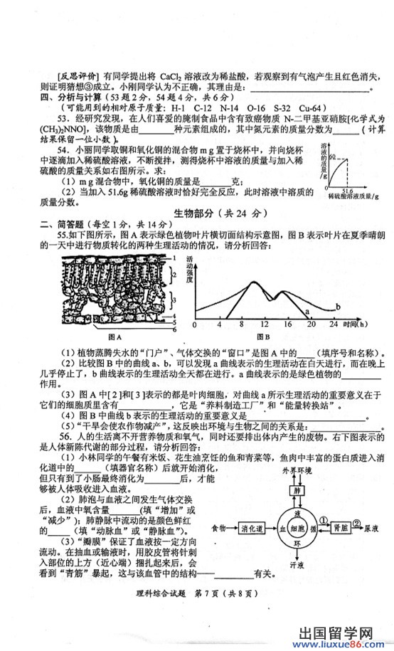 2013襄阳中考理综 试题