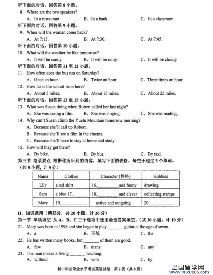 湖南长沙2013年中考英语试题（图片版）