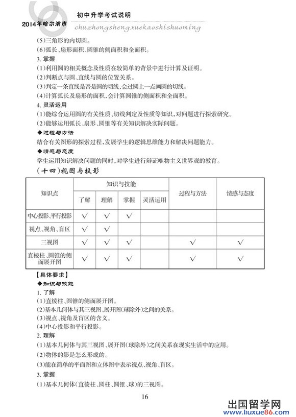 2014哈尔滨中考数学考试大纲说明