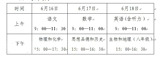 2014年平凉中考时间安排