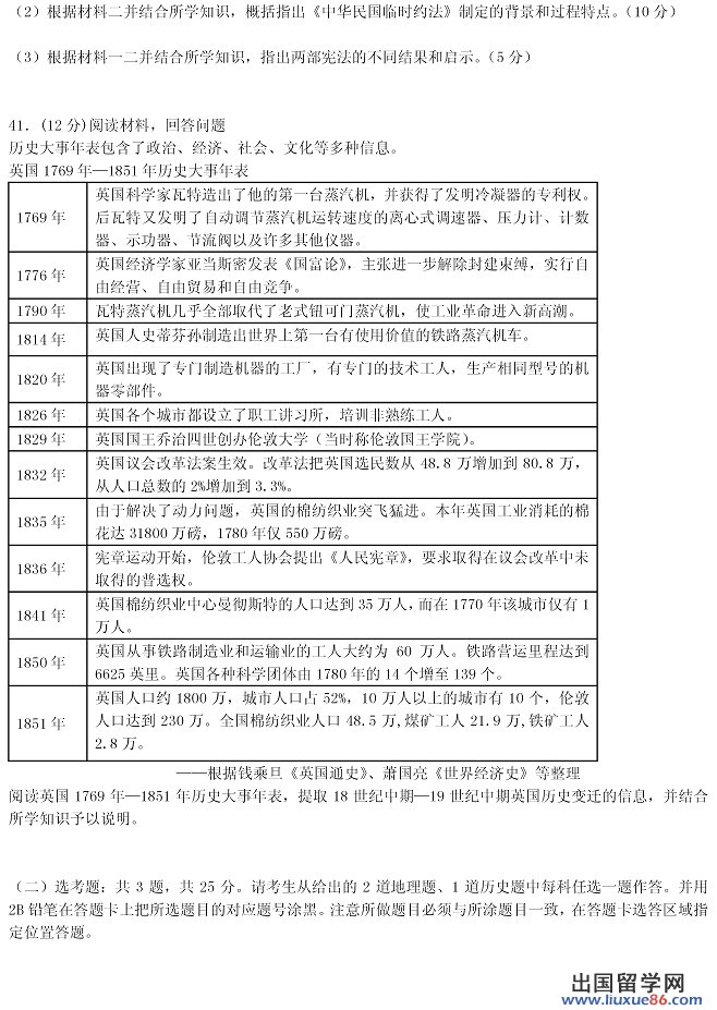 2014年全国高考一模文综试题及答案（新课标1卷）