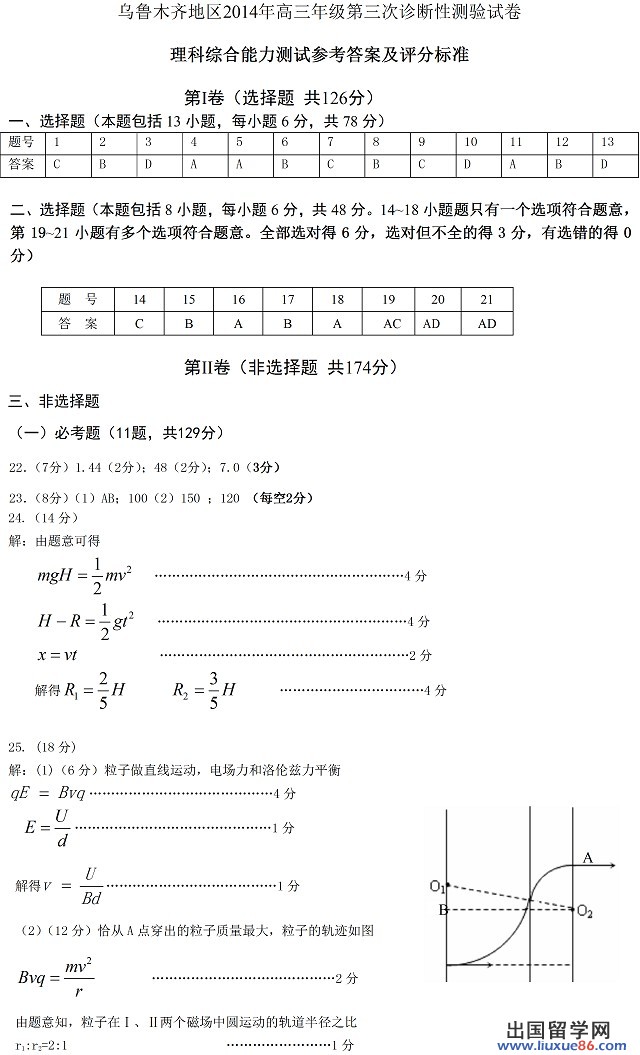 2014乌鲁木齐三模理综试题及答案