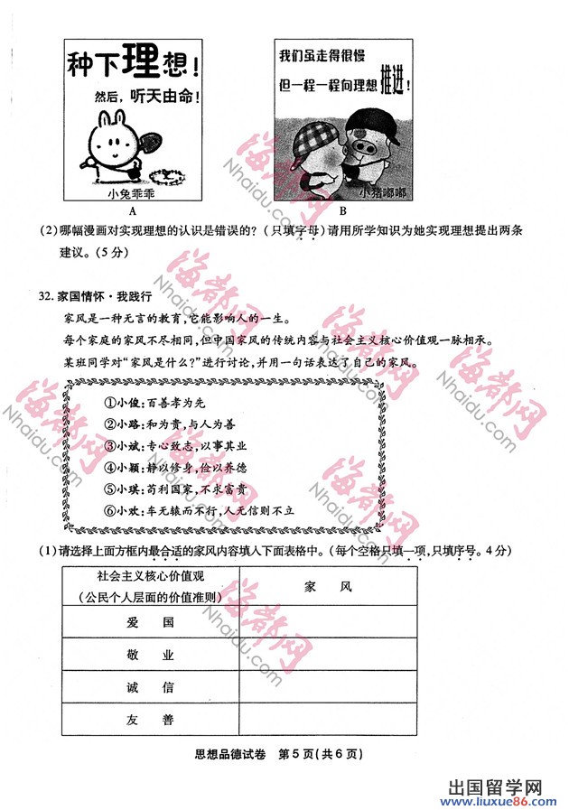 2014福州中考政治答案 2014福州中考政治试题及答案 图片版