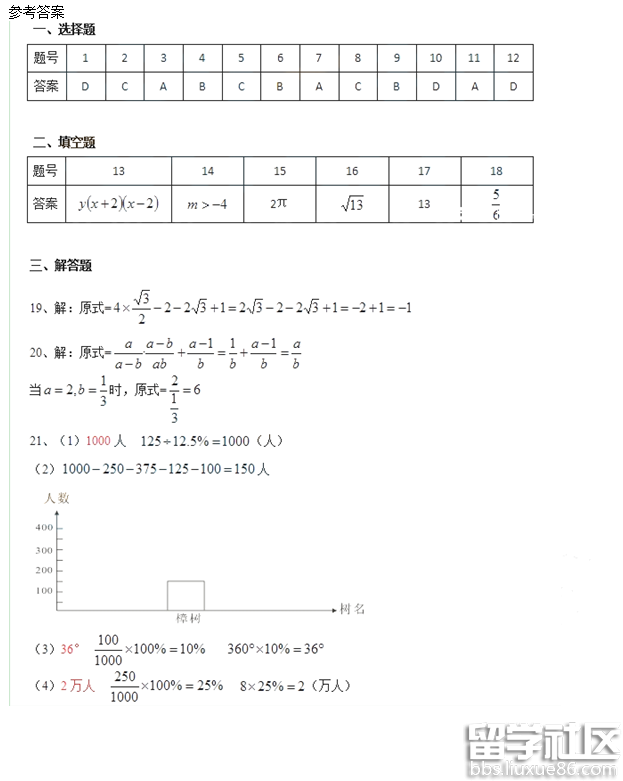 2016年湖南长沙中考数学试卷及答案