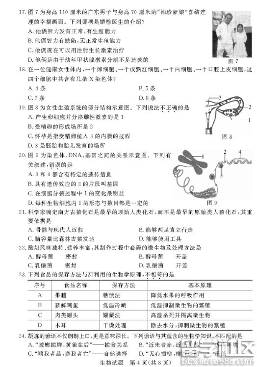 2016东营中考生物试题及答案（图片版）