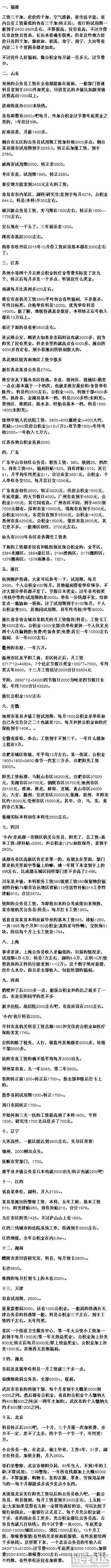 2017年各省公务员工资一览表