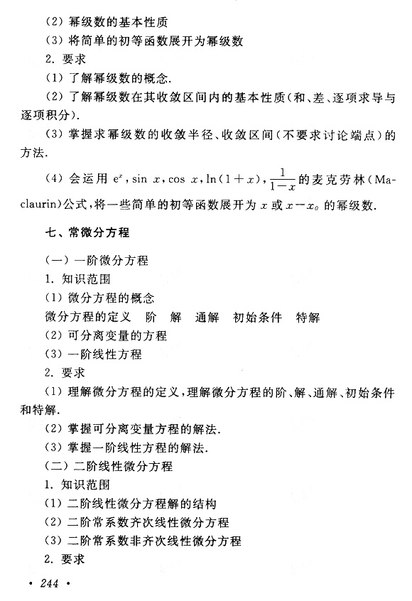 2015年成考专升本高等数学(一)考试大纲