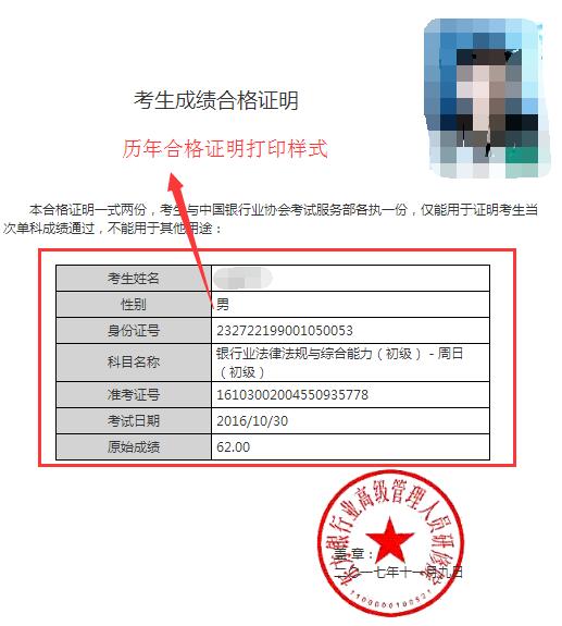 233网校银行从业考试成绩合格证明