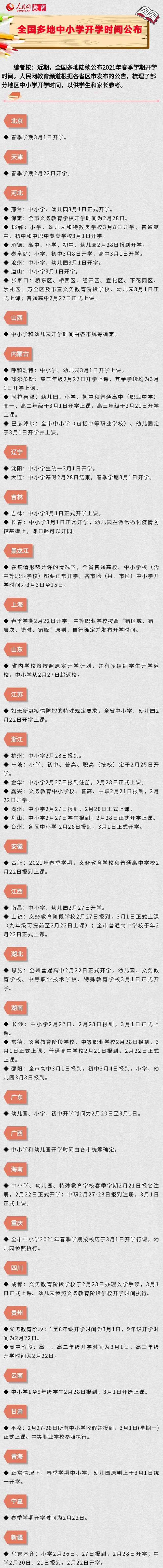 全国多地中小学陆续分批、错峰开学2021