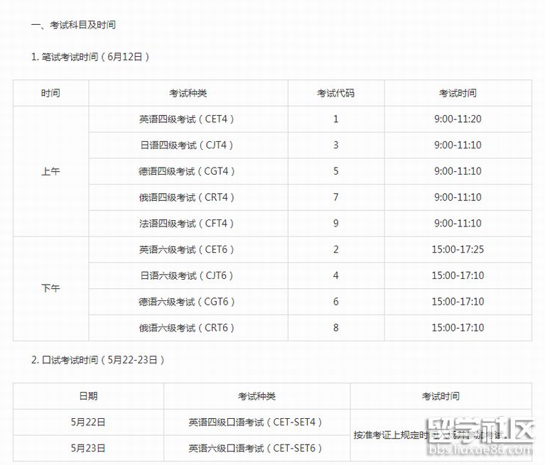 2021上半年英语四六级考试时间已公布