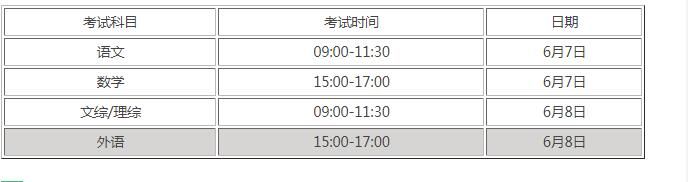 安徽2022高考时间与科目具体安排