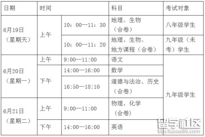 2022咸宁中考时间及科目